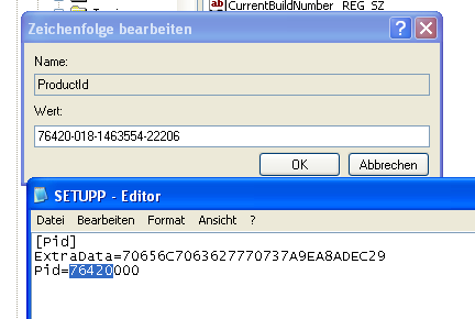 Content of setupp.ini and ProductId (Registry)